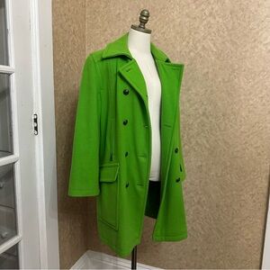 VTG 80s 90s Bright Green Peacoat 100% Wool Trench Coat